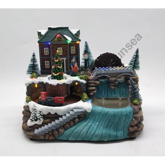 Animated Christmas Village And Fountain